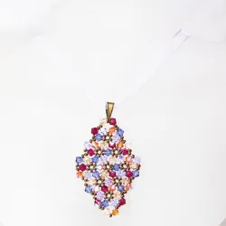 Pendant 65cm - Terence Rhombus M-Violet Organza - Pendant 65cm - Laiton bronze
